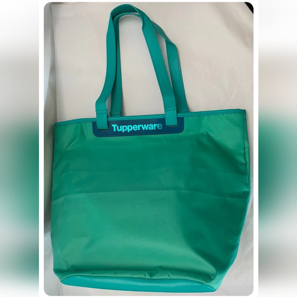 TUPPERWARE Iridescent LOGO Color Block shopping event bag Teal Green Blue Accent